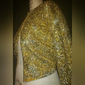True Vintage 100% wool hand-sewn silver n gold sequins insane Sparkles cardigan